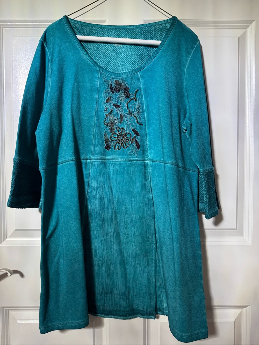 Soft Surroundings Teal Embroidered Scoop-Neck Tunic PL